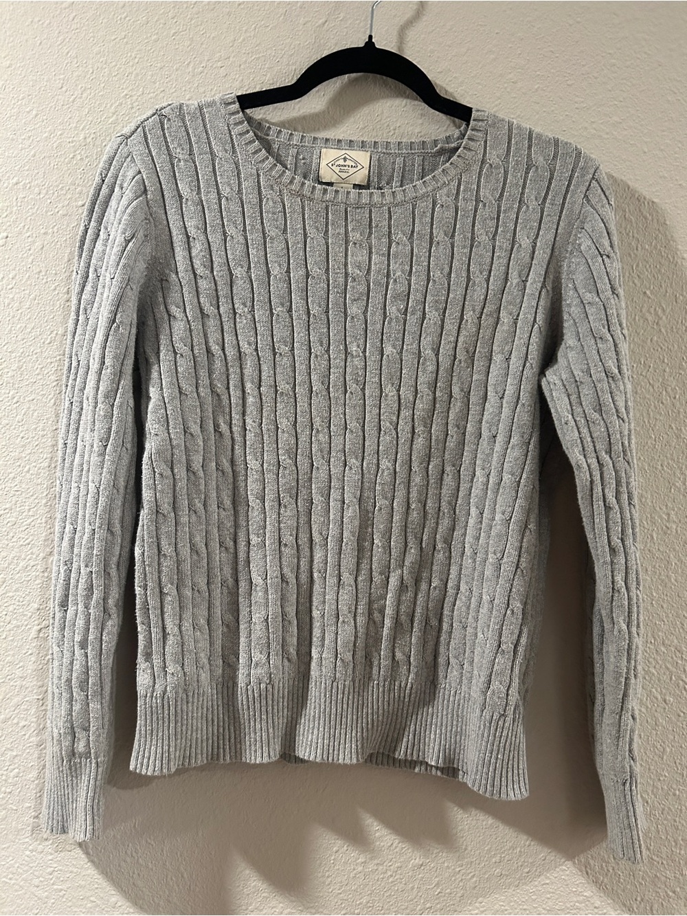 St. John's Bay Light Gray Cable-Knit Crewneck Sweater